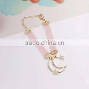 Gold Love Letter Moon Star Charms Bracelet Gold Chain Bracelet Silk Ribbon Bracelet thumbnail-5