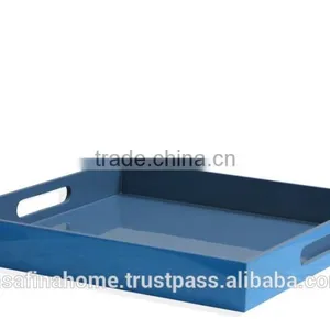 Set of 2 Square Colored Lacquer Serving Trays thumbnail-1