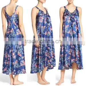 Latest Modal Romatic Nightgown for Women Sleepwear Long Satin Silk Floral Printed Pajamas Wholesale Custom High Quality thumbnail-1