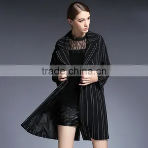 XL-5XL Women Trench Coat Winter New Design Elegant Ladies Double Breasted Striped Trendy Outerwear Classic Swing Coats Plus Size thumbnail-5