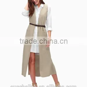 New Fashion Ladies Chic Sleeveless Belted Long Vest Wholesale thumbnail-1