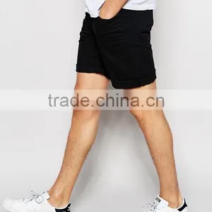 2016 Hot Sale Latest Custom Five Pockets Men's Black Slim Fit 98% Cotton 2% Elastane Stretch Denim Zip Fly Casual Shorts thumbnail-4