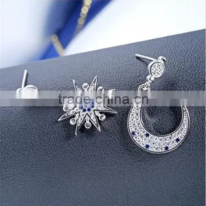 Star and Moon Shape Girl 925 Silver Earring, CZ Zircon Earring Jewelry, Earring Silver 925 thumbnail-3