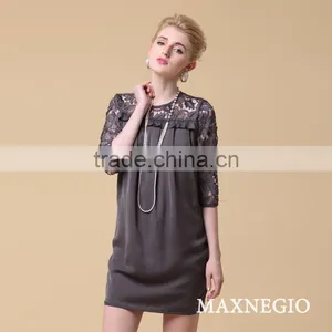 Lady Plain Dyed Embroidered Fabric Lace Short White Dress thumbnail-1