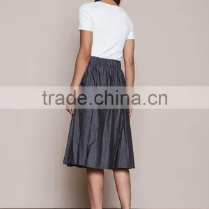 MGOO Elegant Hot Sale Black Midi Skirt With Pockets Fashion OEM African Skirts Chambray Flare Dress thumbnail-2