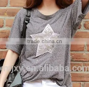 2016 Shining T-shirt O-neck Fashion Design for Girls thumbnail-1