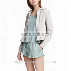 Yihao 2017 Spring Autumn New Long Sleeve Ruffle-hem Hooded Sweatshirt Hoodie Custom Logo thumbnail-1