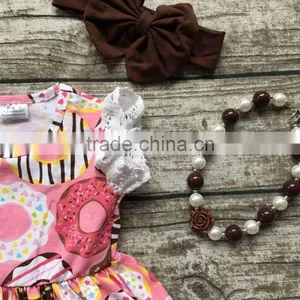 Summer Baby Girls Outfits Children Doughnut Cotton Dress Girls Lace Ruffle Boutique Dress Cute Dress Matching Accessories thumbnail-6