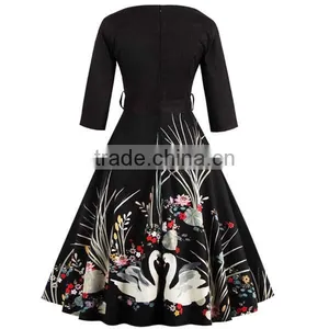 BoatNeck Sleeveless Vintage Tea Dress With Belt thumbnail-2