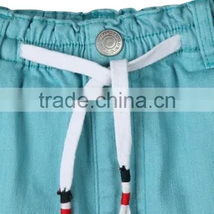New Fashion Multi Pocket Plain Blue Solid Color Cheap Kids Elastic Bottom Jeans With Side Zipper thumbnail-4