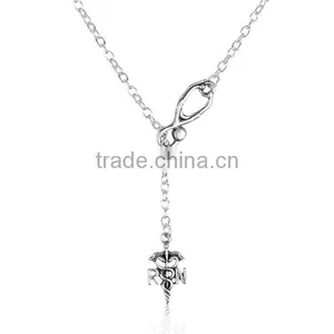 Stethoscope Medical Caduceus Message RN " Carved Hot Sale Silver Plated Cobweb Pumpkin Copper Halloween Necklace thumbnail-1