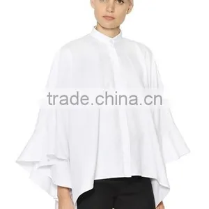 New Style Girls Pure White Cloak Blouses,Long Sleeve Blank Plain Cloak Blouses for Women thumbnail-2