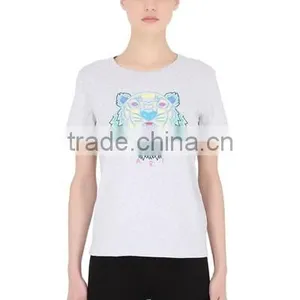 Custom Women Casual Short Sleeve Printed Cotton T Shirts,Oem Clothes Grey O Neck Printed T-Shirts For Women thumbnail-1
