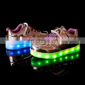 Factory Wholesale New Design Shining Mirror Finish PU Leather Children Kids LED Shoes Sneakers Footwear thumbnail-1
