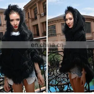 Latest Fashion Lady Garments Pullover Raccoon Fur Rabbit Fur Knitted Shawl Cape thumbnail-1