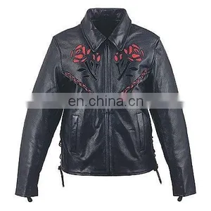 HMB-0292D WOMEN LEATHER JACKETS MOTORBIKE ROSE FASHION COATS thumbnail-1