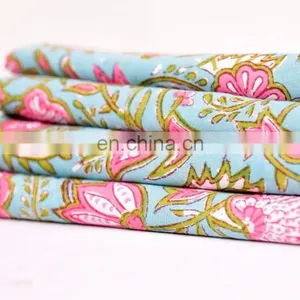 Dressmaking Sewing Fabric By Meter Indian New Hand Block Cotton Fabric Crafting thumbnail-1