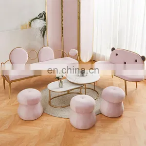 Modern 3 Seaters Fabric Couch Shopping Mall Blush Velvet For Salon Or Shop With Waiting Sofa thumbnail-4