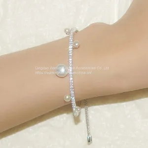 S925 Sterling Silver Women's Diamond Line Pearl Bracelet thumbnail-2