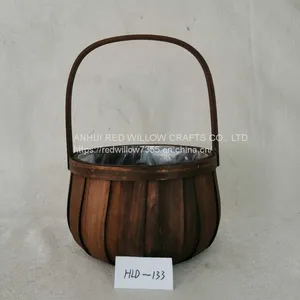 Cheap Round Flower Poplar Storage Basket Woven Garden Decoration Flower Pot thumbnail-2
