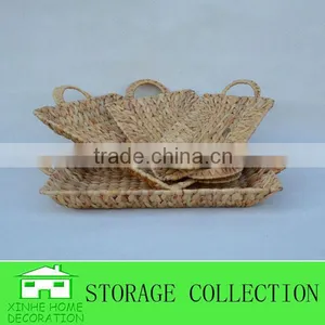 S/4 Rectangular Natural Water Hyacinth Woven Shallow Chocolate Tray thumbnail-1