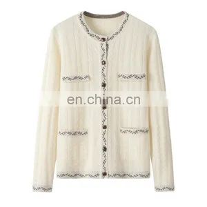 2024 Ladies Cardigan Soft Single Breasted Cashmere Sweater OEM Service Winter Casual Solid Pattern New Style thumbnail-1