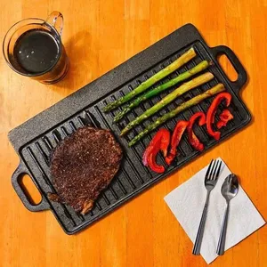 Factory Outlet Cookware for Home Outdoor Garden Kitchenware Cast Iron Double Side Reversible Grill Griddle BBQ Grill Plate thumbnail-3