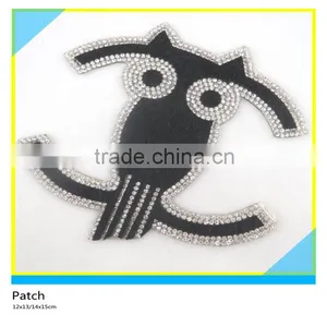 Iron on Glass Rhinestone Applique Hotfix Rhinestone Mix Black Hair Owl Patch 12x13cm thumbnail-1