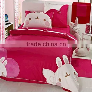 Embroider Rabbit Bedding Cotton Child Duvet Cover Bed Set 205TC In Red Color thumbnail-1
