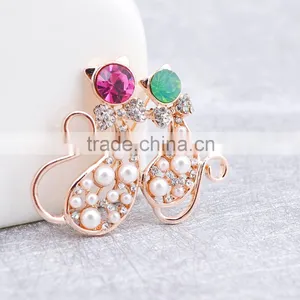 Alloy Brooch Rhinestone Brooch Lovely Double Cat Brooch Pearl Brooch thumbnail-3