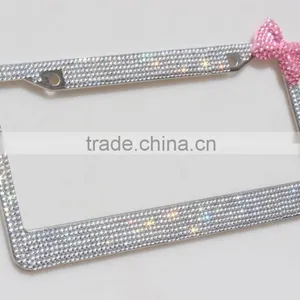Diamond Pink Bow Girls Bling Crystal License Plate Frames thumbnail-2