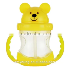 Hard Plastic Kid Cup no Spill Cups With Lid and Straw PP Silicone Safe Kids Bottle Cup With Straw Handle thumbnail-1