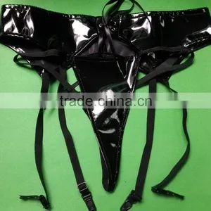 Women Faux Leather Garter Lingerie Wet Look Garter Clips for Stockings Sexy Gothic Style Belts Suspender With G-string thumbnail-1