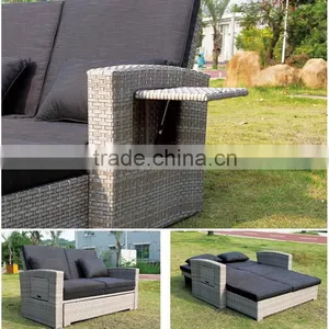 Outdoor Wicker Rattan Reclining Love Chair Seats thumbnail-6