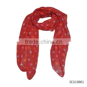 Star Printed Red Muslim Scarf Fashionable Scarf thumbnail-1