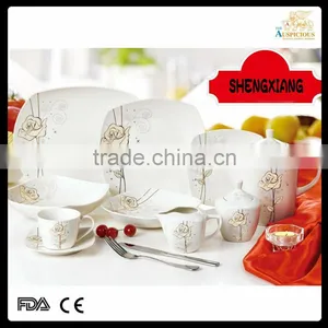 China Wholesale Latest Dress Designs47 Pcs Decal Porcelain Dinnerware Set thumbnail-1