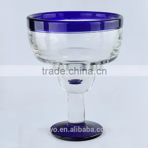 Blue Rim and Bottom Thick Thickness Short Stem Ice-cream Margaret Glass thumbnail-1