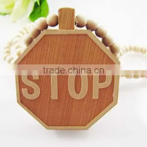 Octagon STOP Wood Pendant With a 36 Inch Wood Beaded Necklace Chain thumbnail-1