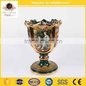 OEM Charming Anyique Ingenious Luxury Marble Green 13"ceramic Art Vase With Gold thumbnail-1