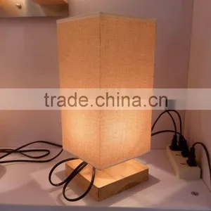 Simple Modern Box Lamp Minimalist Lighting Wood Wooden Square Base Fabric Shade thumbnail-1