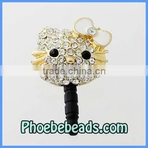 Wholesale Pave Crystal Rhinestone Hello Kitty Earphone Ear Cap Dustproof Jack Plug For Mobile Cellphone Iphone 4 MDP-M06B thumbnail-1