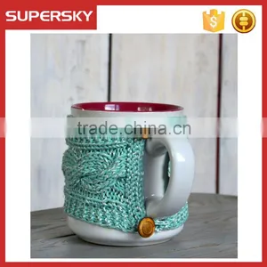 V-75 Cable Knitted Crochet Mug Sleeve Warmmer Sweater Mug thumbnail-3
