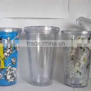 16oz Smoothie Tumbler With Straw JUICE ICED COFFEE PLASTIC CUP With Lids Wholesale thumbnail-3