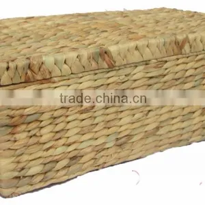 Water Hyacinth Storage Basket With Lid and Wood Handle thumbnail-2