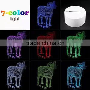 3D Optical Illusion Goat Night Lamp Night Light 10 Colorful LEDs Ultra-thin Acrylic Light Panel AA Battery or DC 5V thumbnail-1