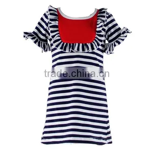 The Latest Fashions Children's Boutique Clothing Stripe Little Baby Girls Dress Pure Cotton Ruffle Dress thumbnail-1