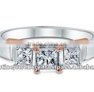 0.40 ct Total Diamond Weight, Hamesha Princess Diamond Ring, 18K White & Rose Gold thumbnail-1