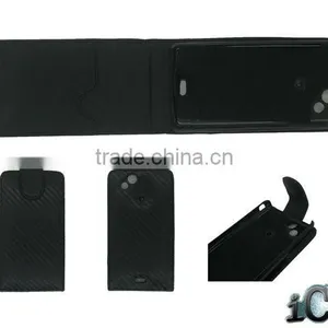 Carbon Fiber Leather Wallet Case With Credit Card for Sony Ericsson X12 thumbnail-1