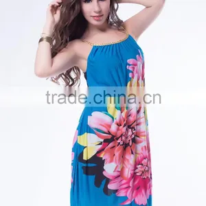 Latest Fashion Multi Flowers Panttern Sexy Ladies Summer Dress 2015 thumbnail-1