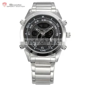 Shark Men Sport Brand New LED Analog Dual Time Zone Black Dial Japan Qaurtz Multifunction Movement Watch thumbnail-1